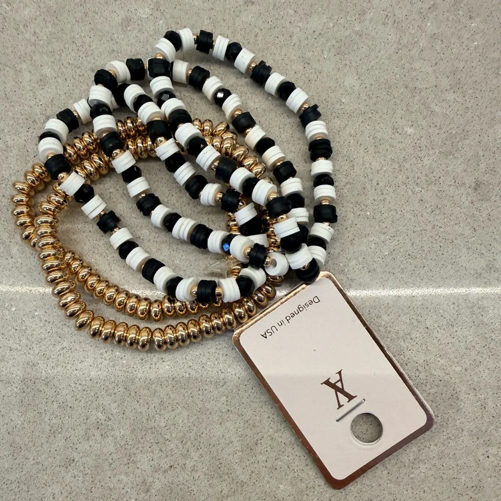 VA Stylish Black and Gold Beaded bracelets